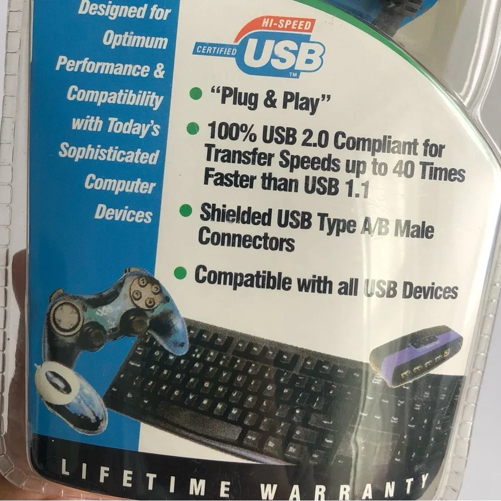 Computer 10ft USB 2.0 Cable - Black for PC Windows & Mac OS.